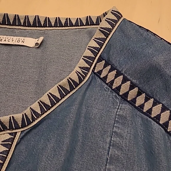 LIKE NEW Y2K Kenneth Cole Reaction Denim Look with Western Trim Mini Dress/Tunic - Picture 7 of 13